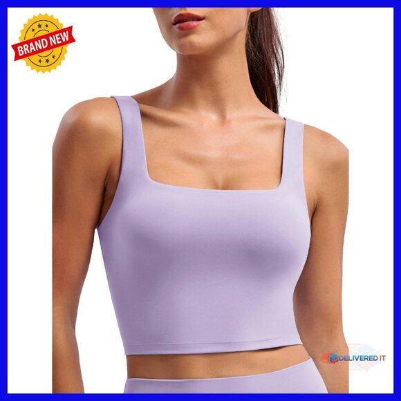 Padded Square Neck Sports Bra Crop Top Light Support Yoga Lounge